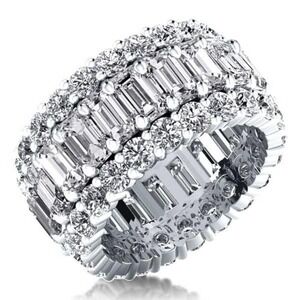 Italo Triple Row Created White Sapphire Ring- Size 12.5